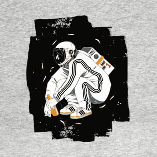 Squatting Gopnik Slav with tracksuit in space T-shirt T-Shirt